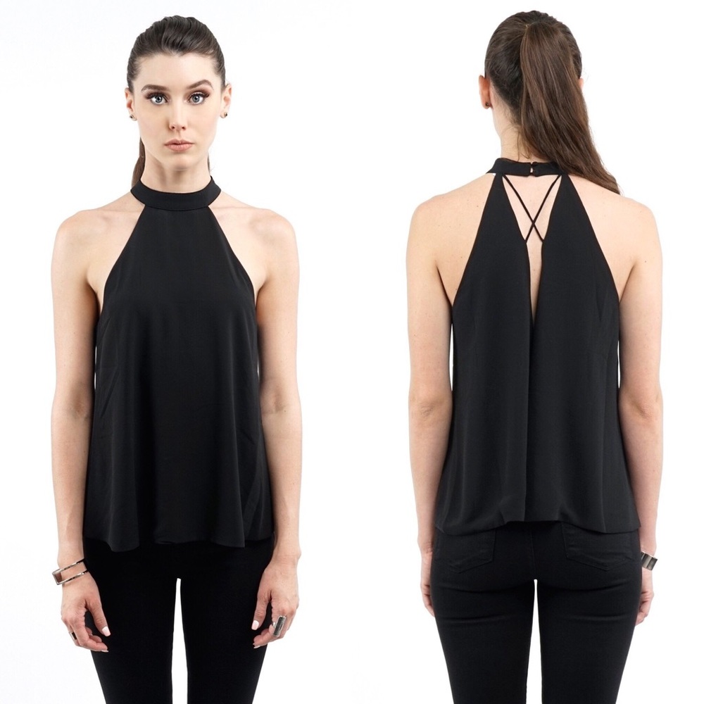 Black Halter Open Back Top